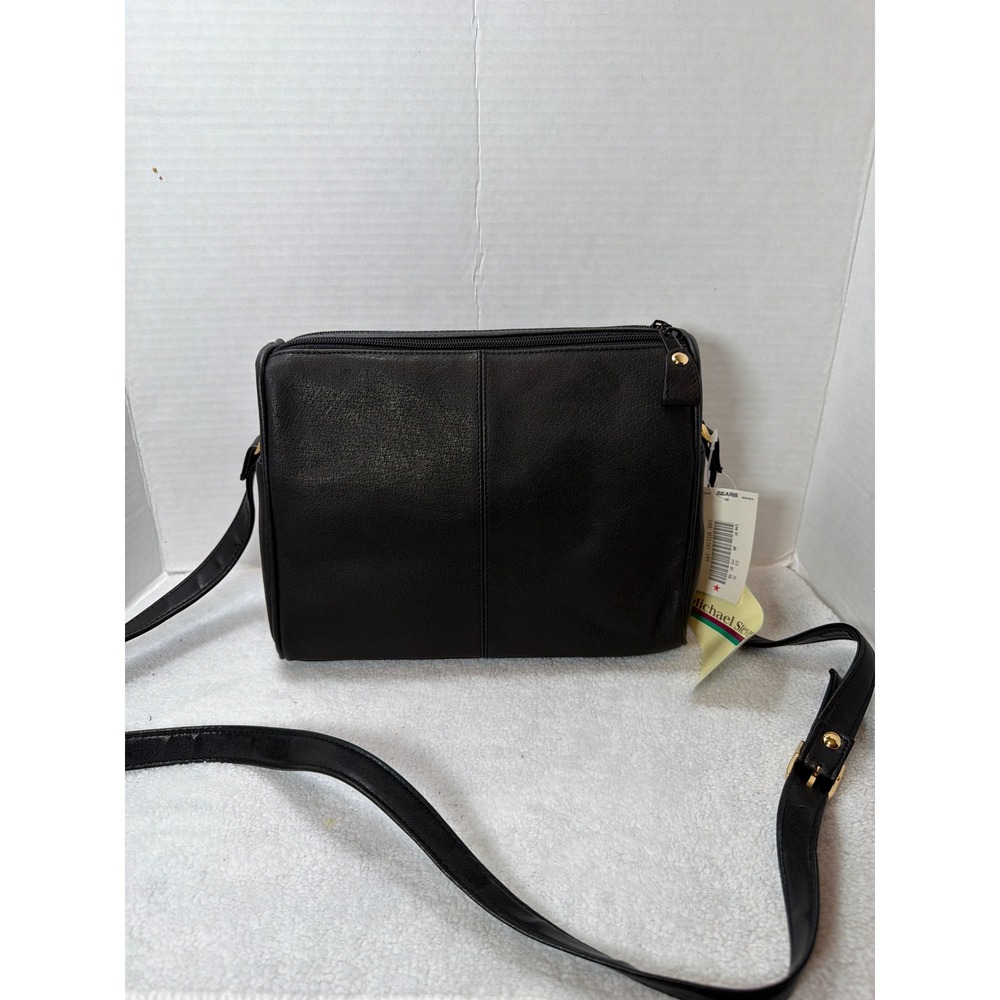 NWT VTG 90s Michael Stevens Genuine  Leather Crossbody Bag Brown Black Geometric - Picture 5 of 8